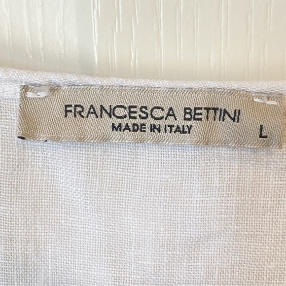 Francesca Bettini White Linen Lace Ruffle Sleeve Tunic Top Large Made in Italy - Picture 7 of 10